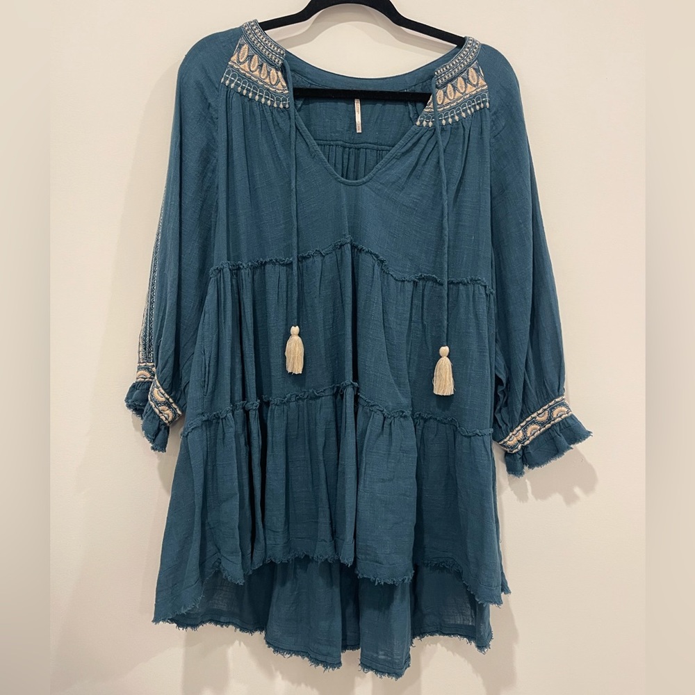 teal blue boho flowy free people tunic